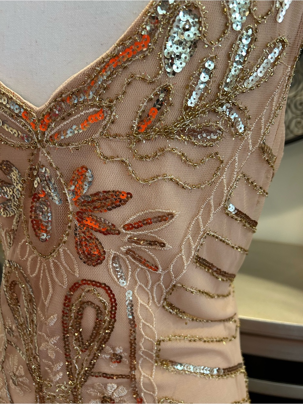 Vintage-Inspired Beaded Fringe Mini Dress in Blush Pink - Picture 11 of 14